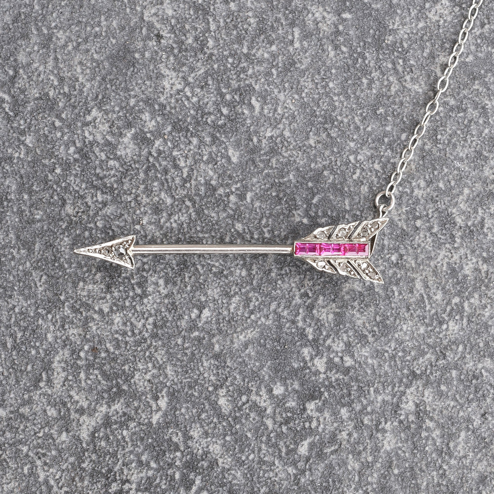 Art Deco Diamond & Ruby Arrow Brooch