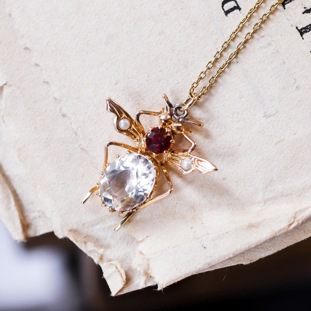 Victorian Garnet & Rock Crystal Bee Pendant