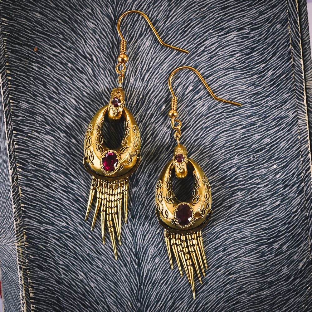 Etruscan Revival Almandine Garnet Hoop Earrings