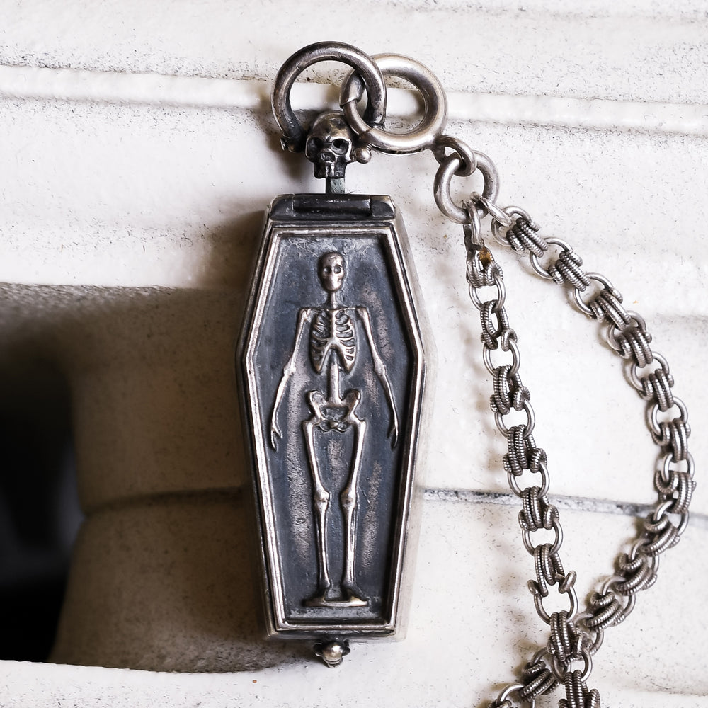 Victorian Memento Mori Skeleton & Coffin Pillbox Pendant