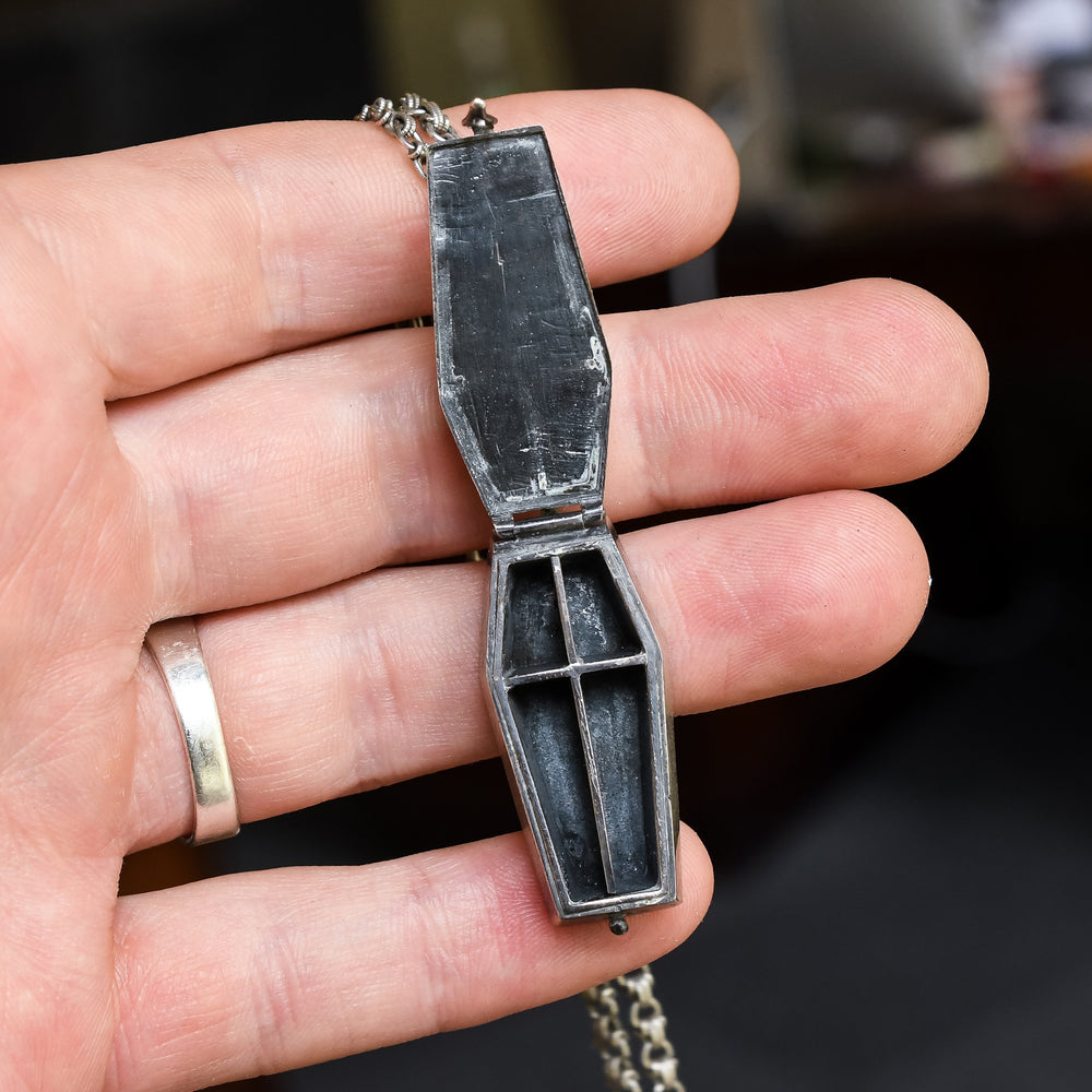 Victorian Memento Mori Skeleton & Coffin Pillbox Pendant