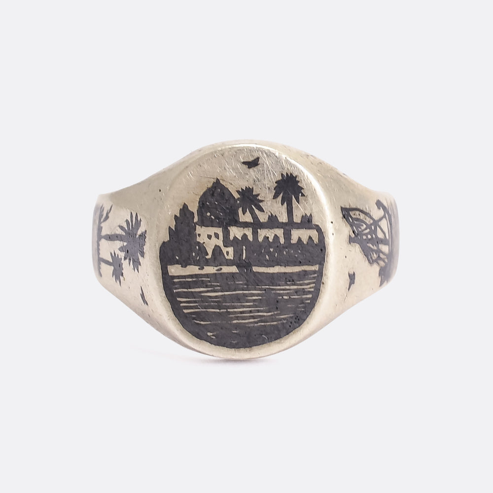 WW1 Niello Silver AMARA 1916 Trench Art Signet Ring