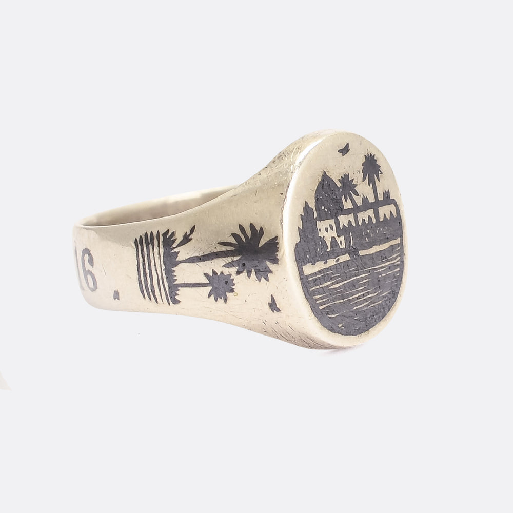 WW1 Niello Silver AMARA 1916 Trench Art Signet Ring