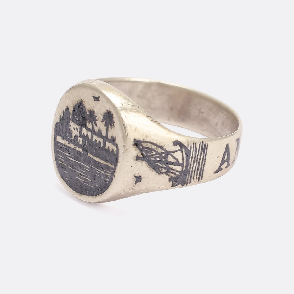 WW1 Niello Silver AMARA 1916 Trench Art Signet Ring