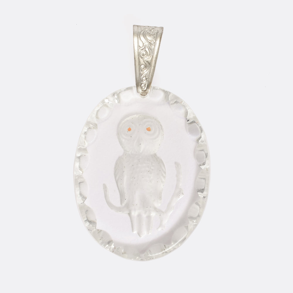Vintage Rock Crystal Owl Pendant