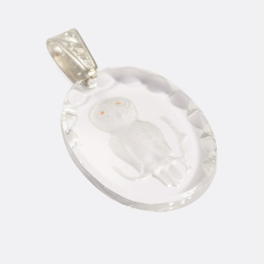 Vintage Rock Crystal Owl Pendant