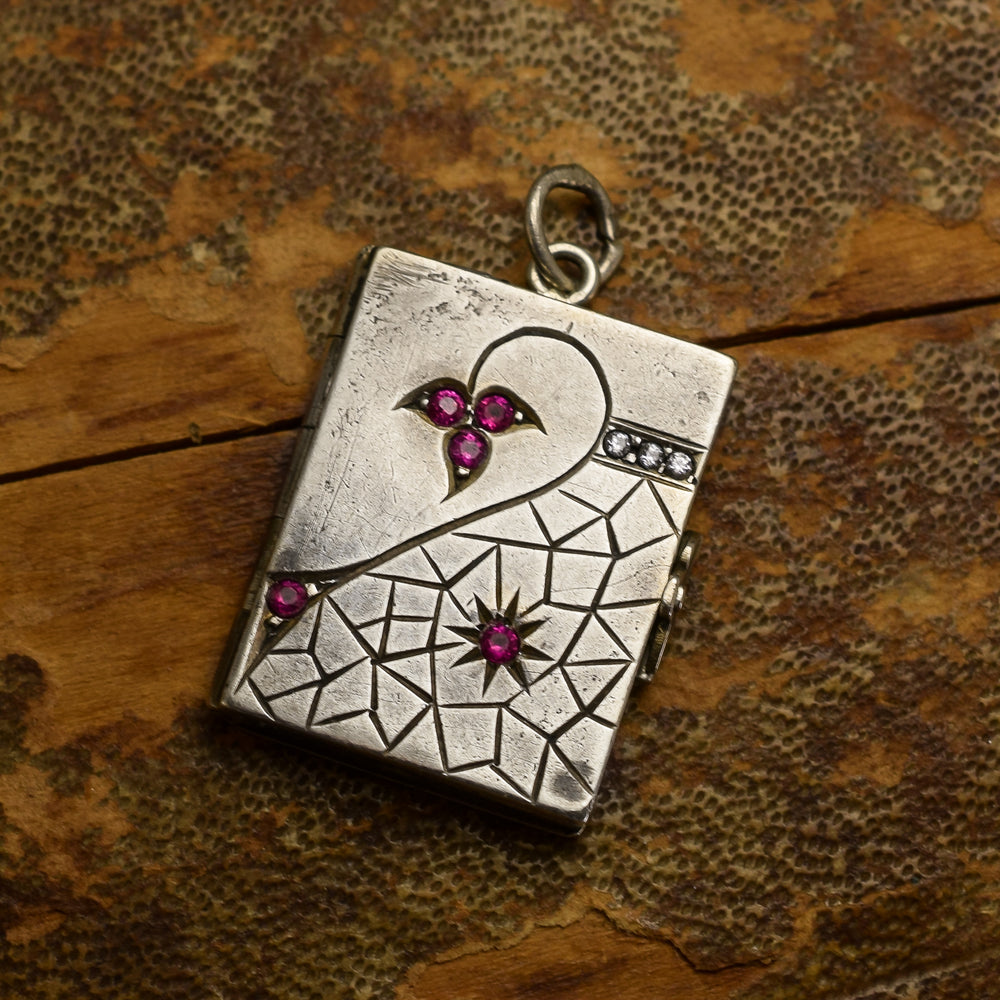 Victorian Diamond & Ruby Silver Book Locket