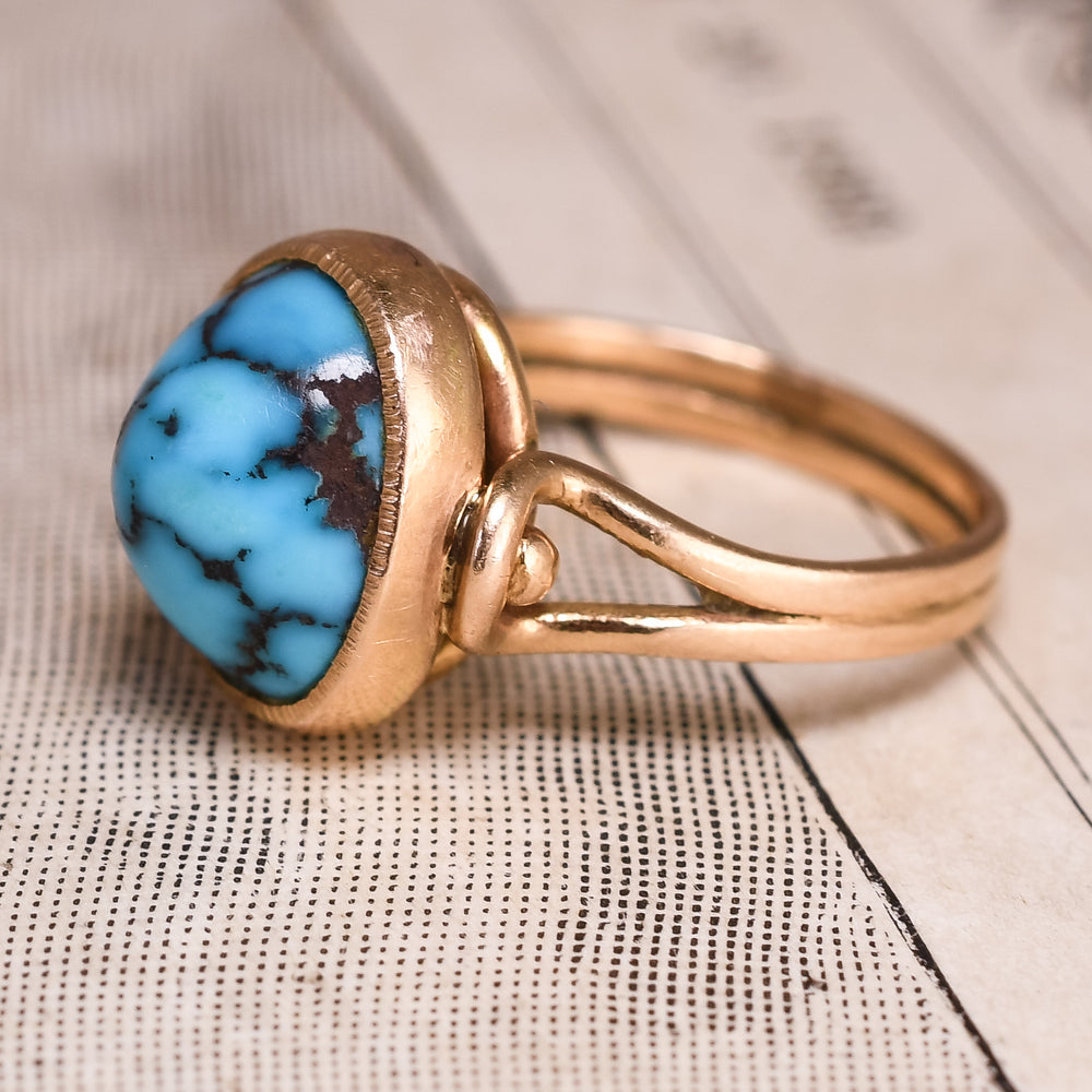 Edwardian Turquoise Matrix Solitaire Ring