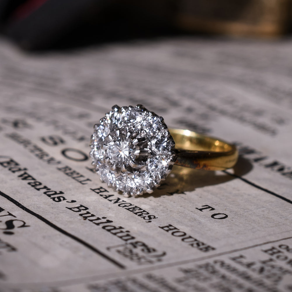 1970s 1.00ct Diamond Cluster Engagement Ring
