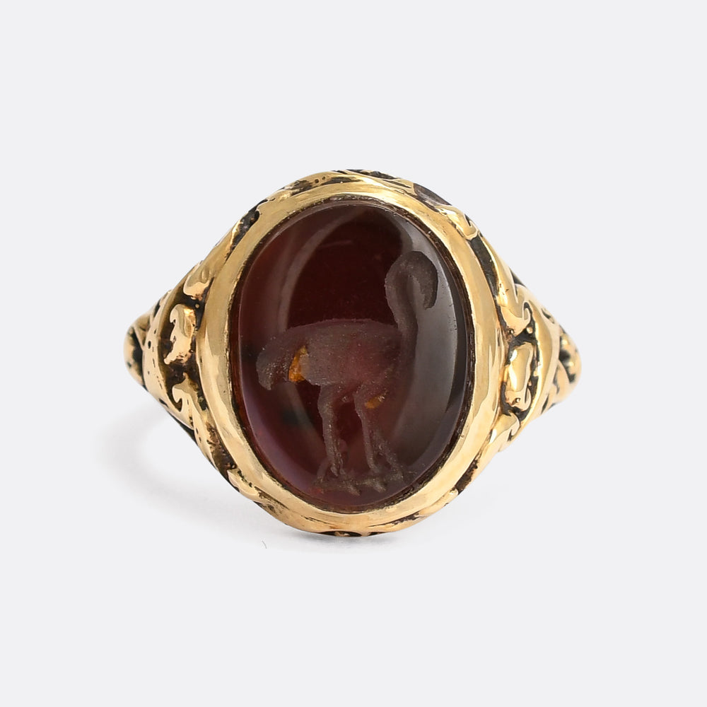 Victorian Flamingo Intaglio Signet Ring