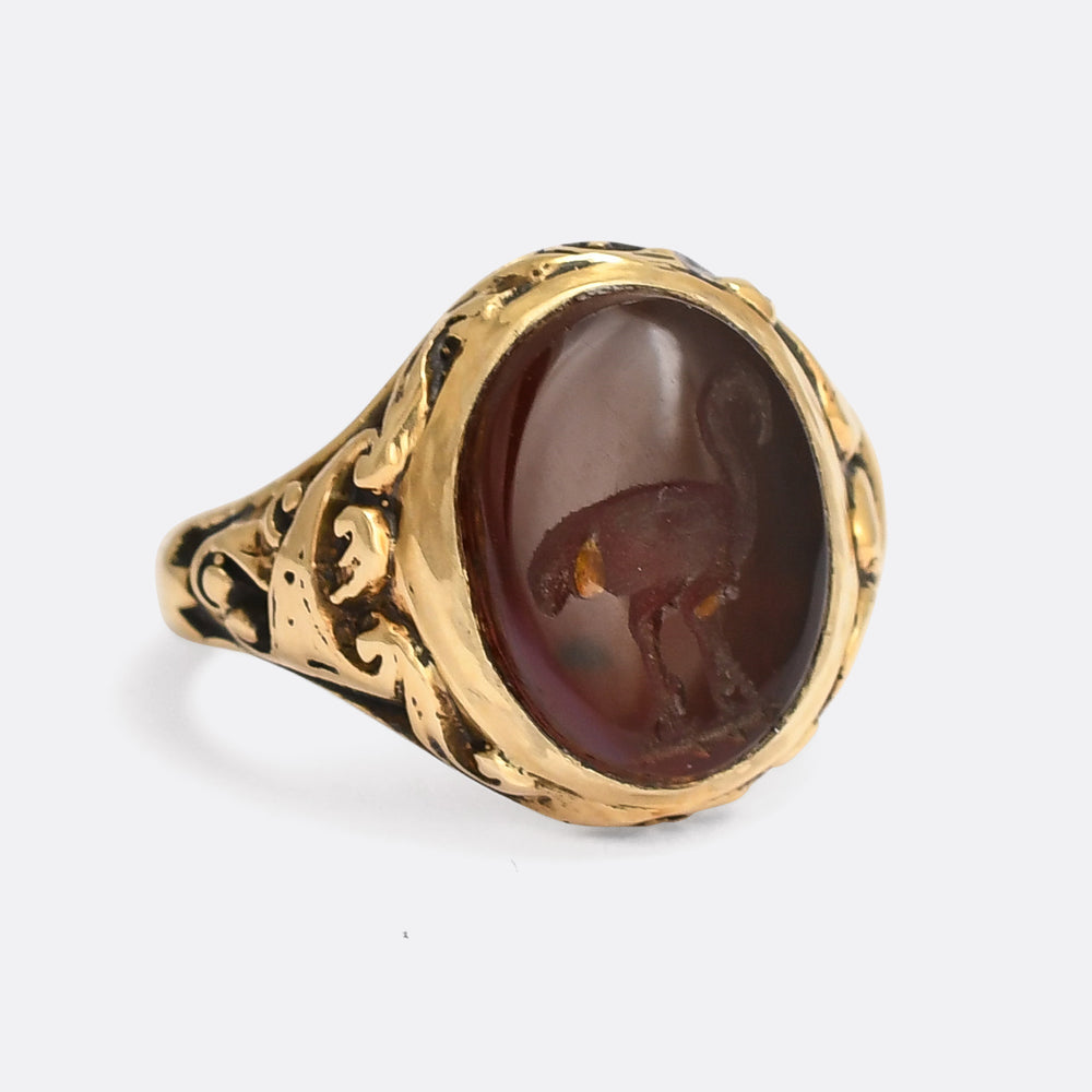 Victorian Flamingo Intaglio Signet Ring