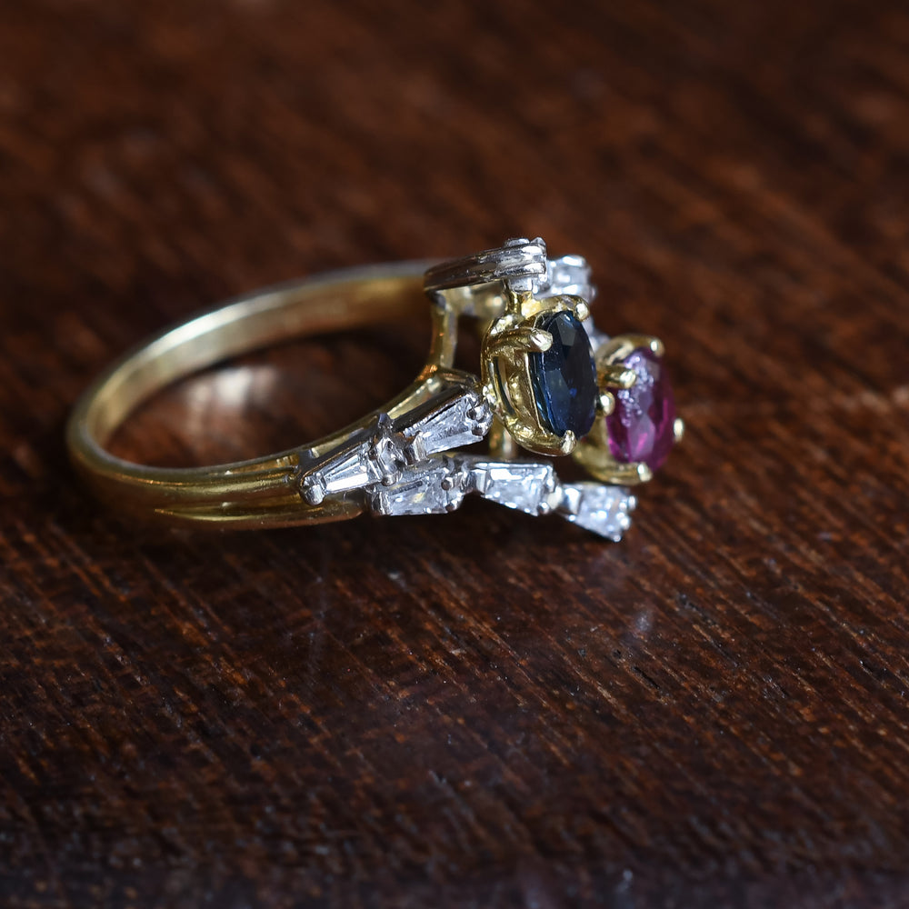 1980s Sapphire & Ruby Toi et Moi Ring