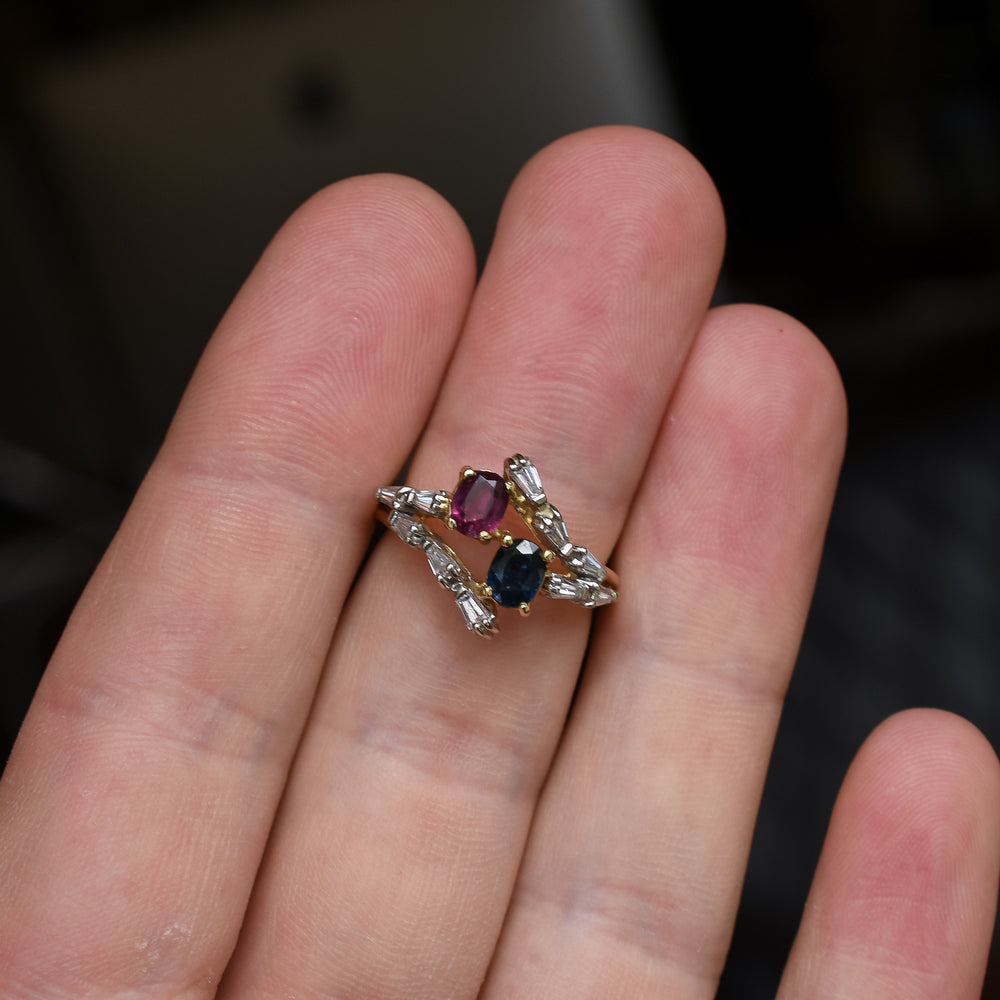 1980s Sapphire & Ruby Toi et Moi Ring