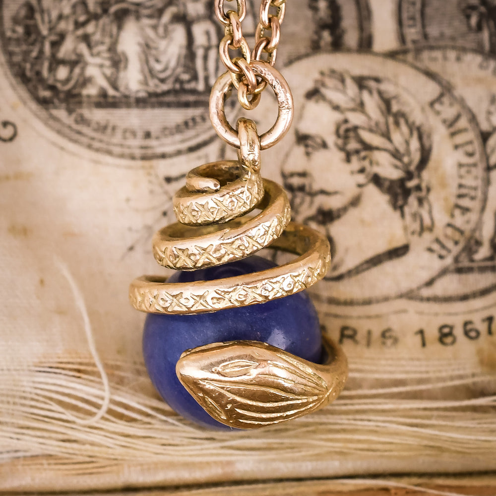 Vintage Coiled Serpent & Orb Pendant