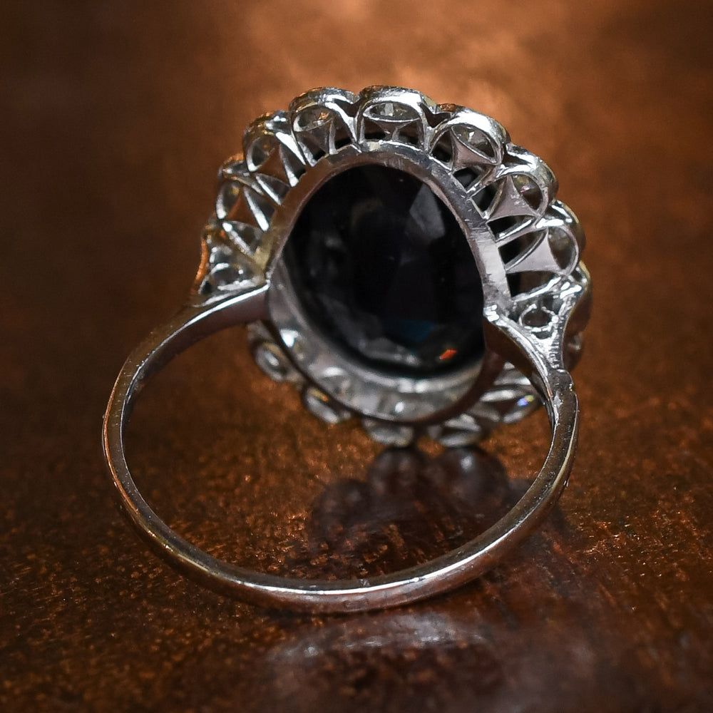 Art Deco 8.90ct Sapphire & Diamond Flower Cluster Ring