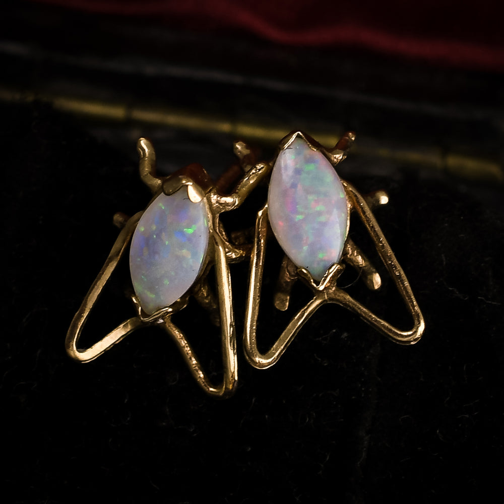 1980s Minimalist Opal Fly Studs