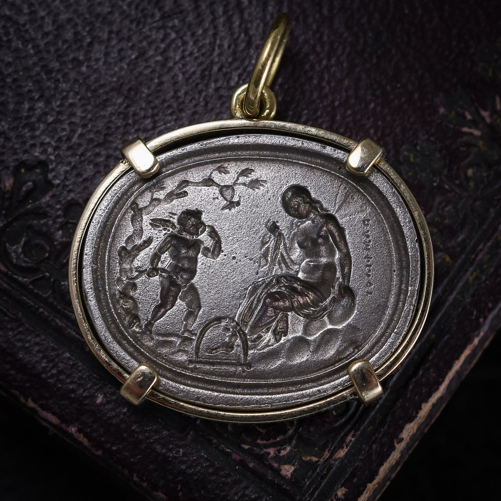 Victorian Cupid & Psyche Silver Intaglio Pendant