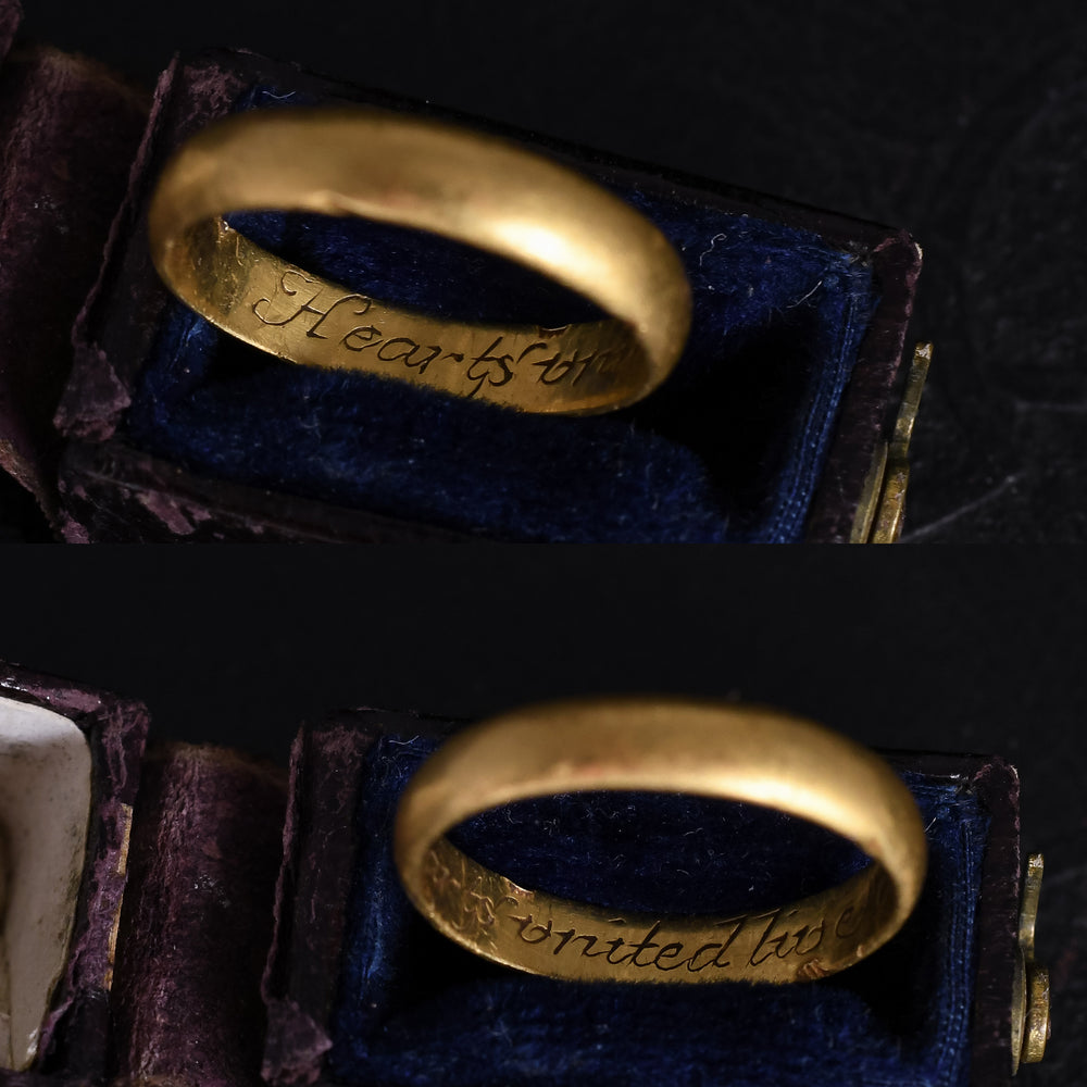 18th Century Gold Posy Ring Hearyts United Live Contented