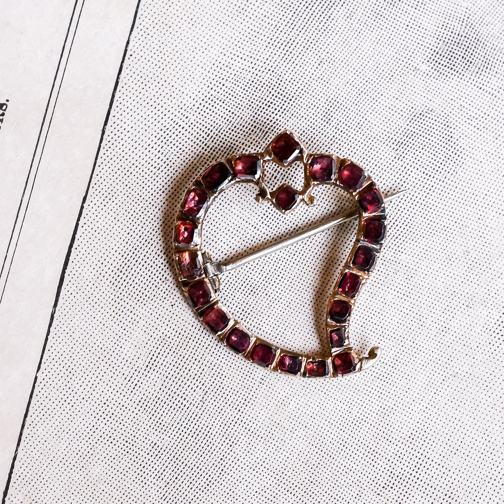 Georgian Flat-Cut Garnet Witch's Heart Brooch