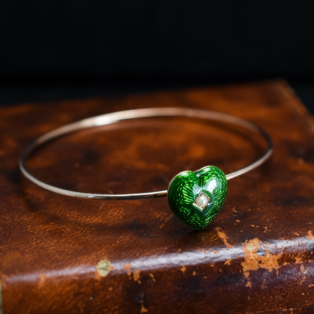 Victorian Pearl & Enamel Heart Bangle