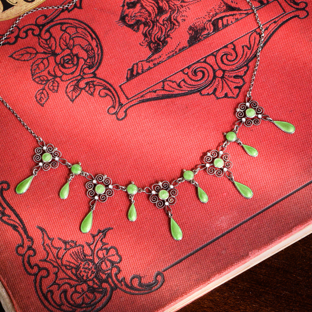 Art Nouveau Filigree Enamel Necklace by Marius Hammer
