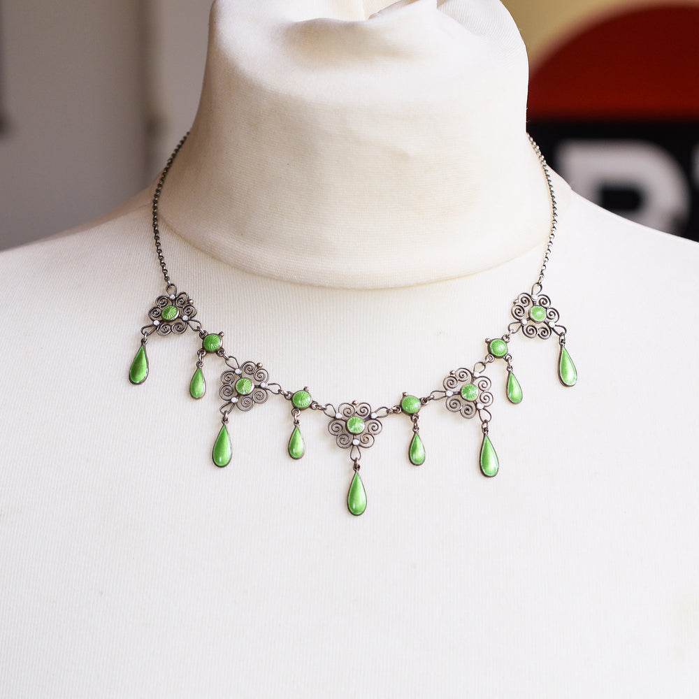 Art Nouveau Filigree Enamel Necklace by Marius Hammer