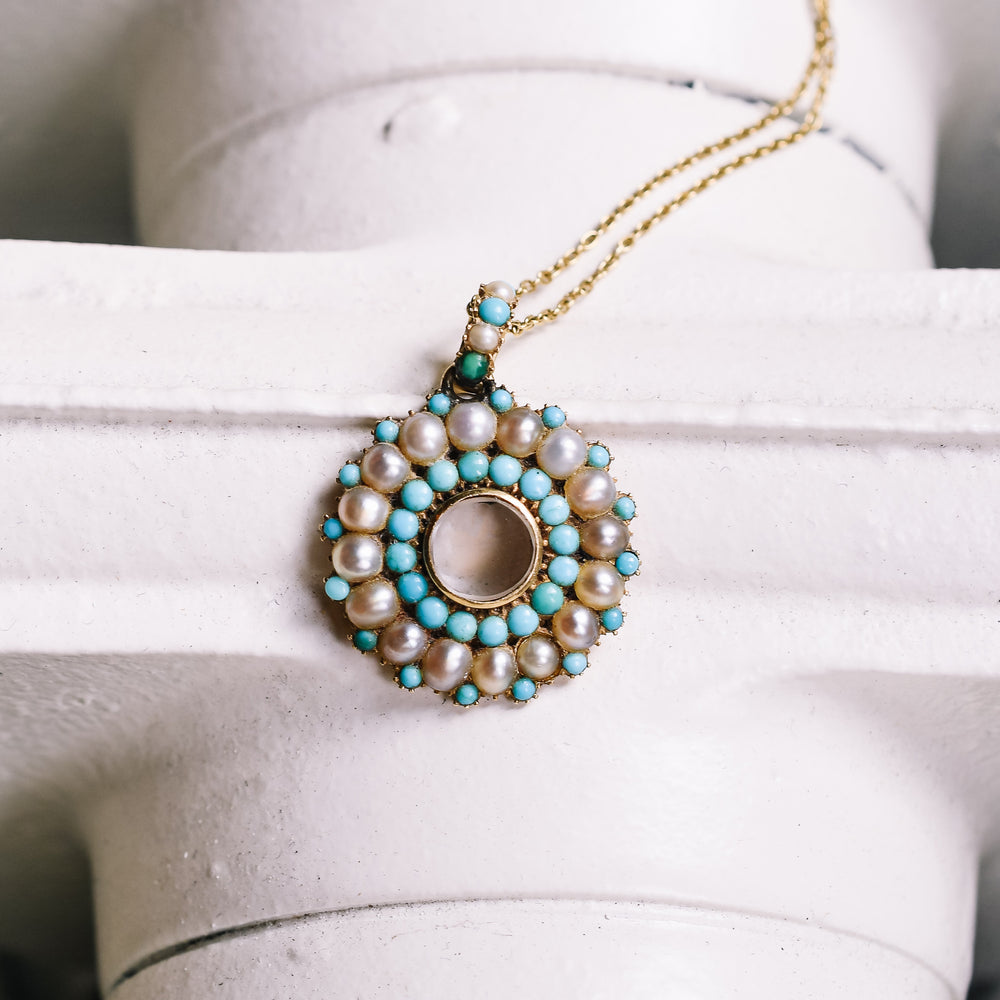 Georgian Pearl & Turquoise Round Locket