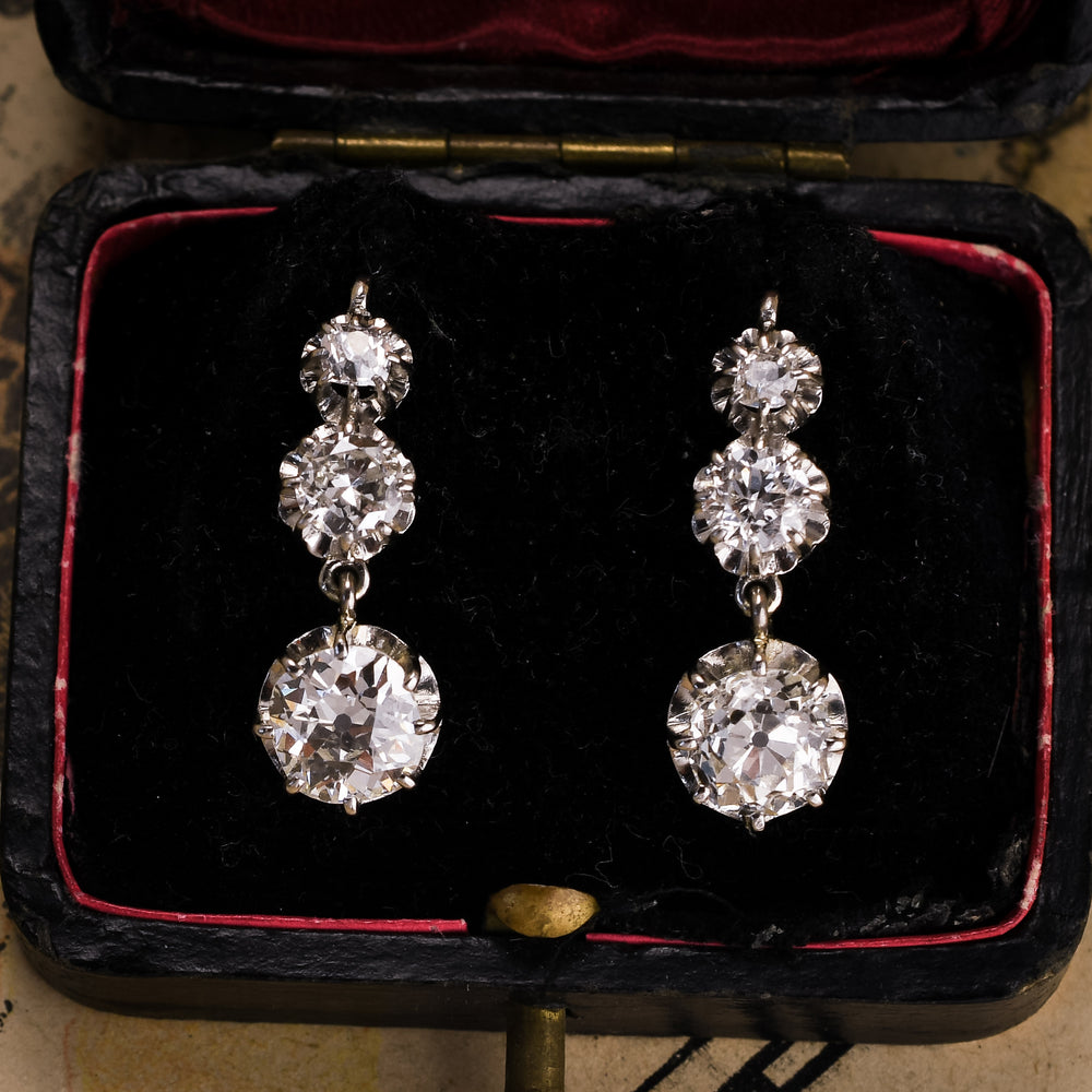 Art Deco 3.30ct Diamond Trilogy Lever-Back Earrings