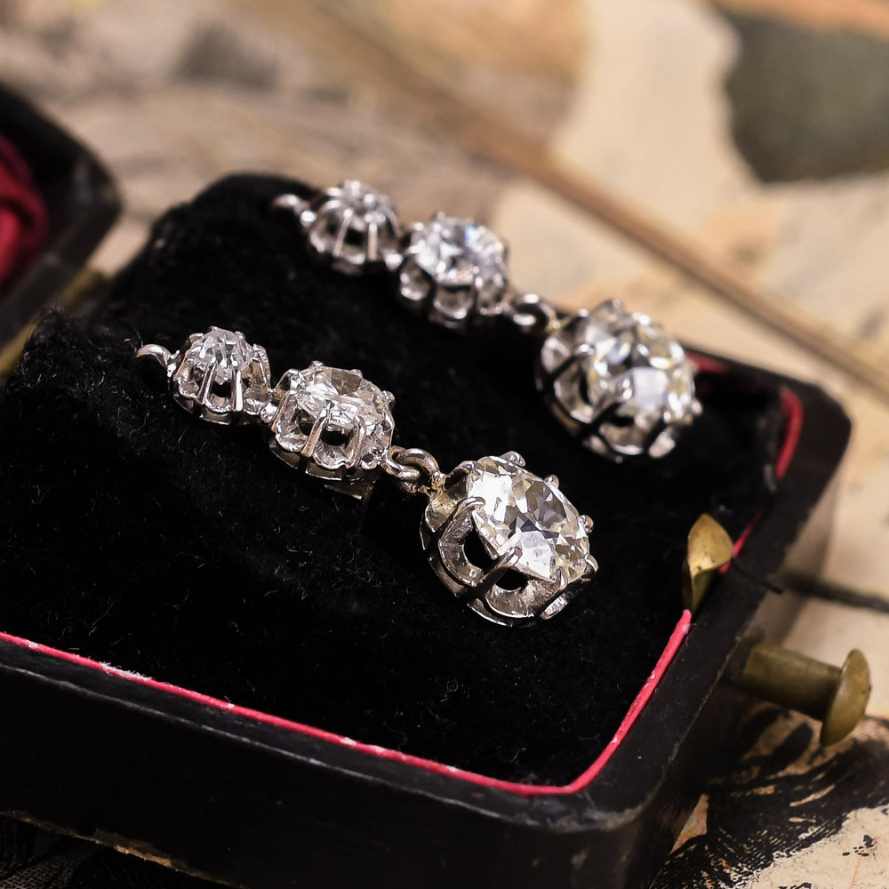 Art Deco 3.30ct Diamond Trilogy Lever-Back Earrings