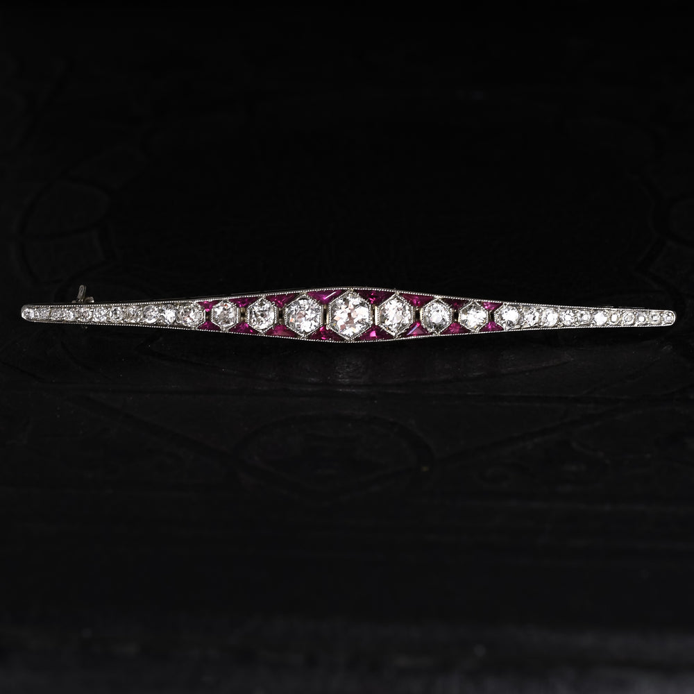 Art Deco Ruby & Diamond Bar Brooch
