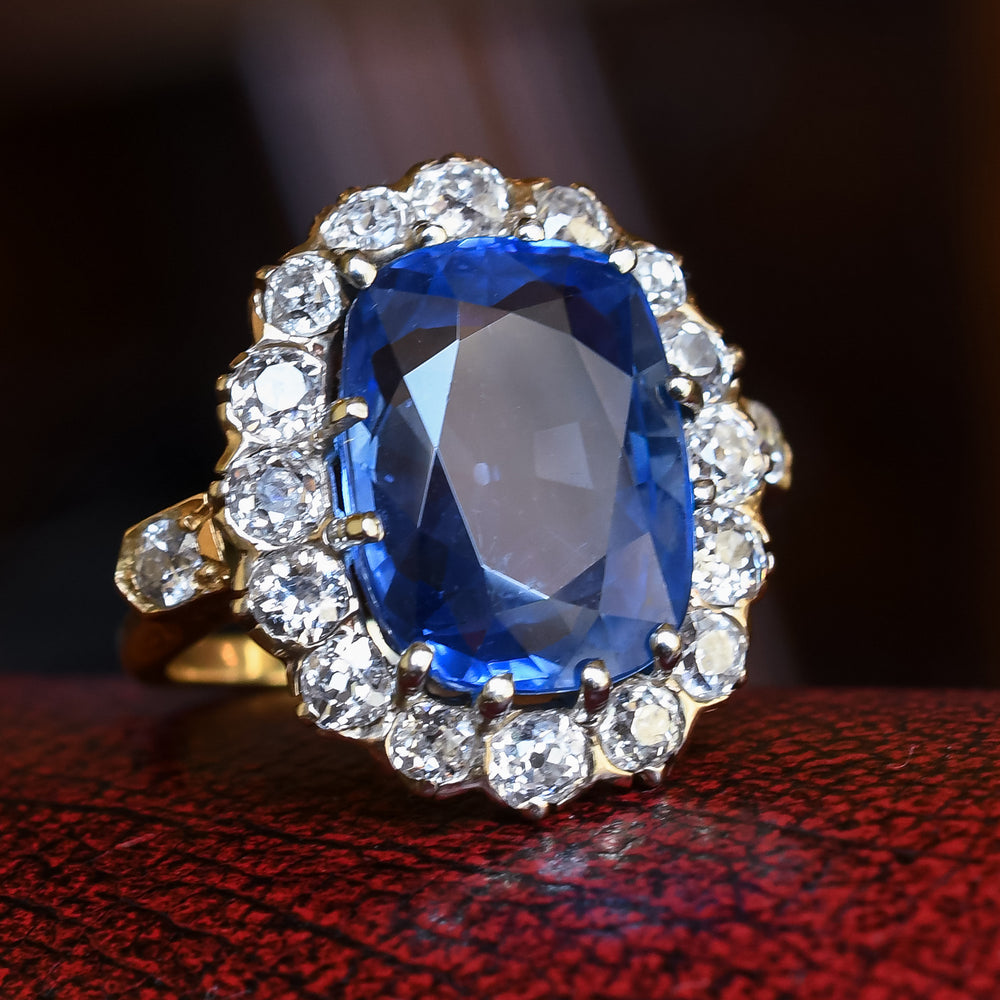 Victorian 13.5ct Burma Sapphire & Diamond Cluster Ring