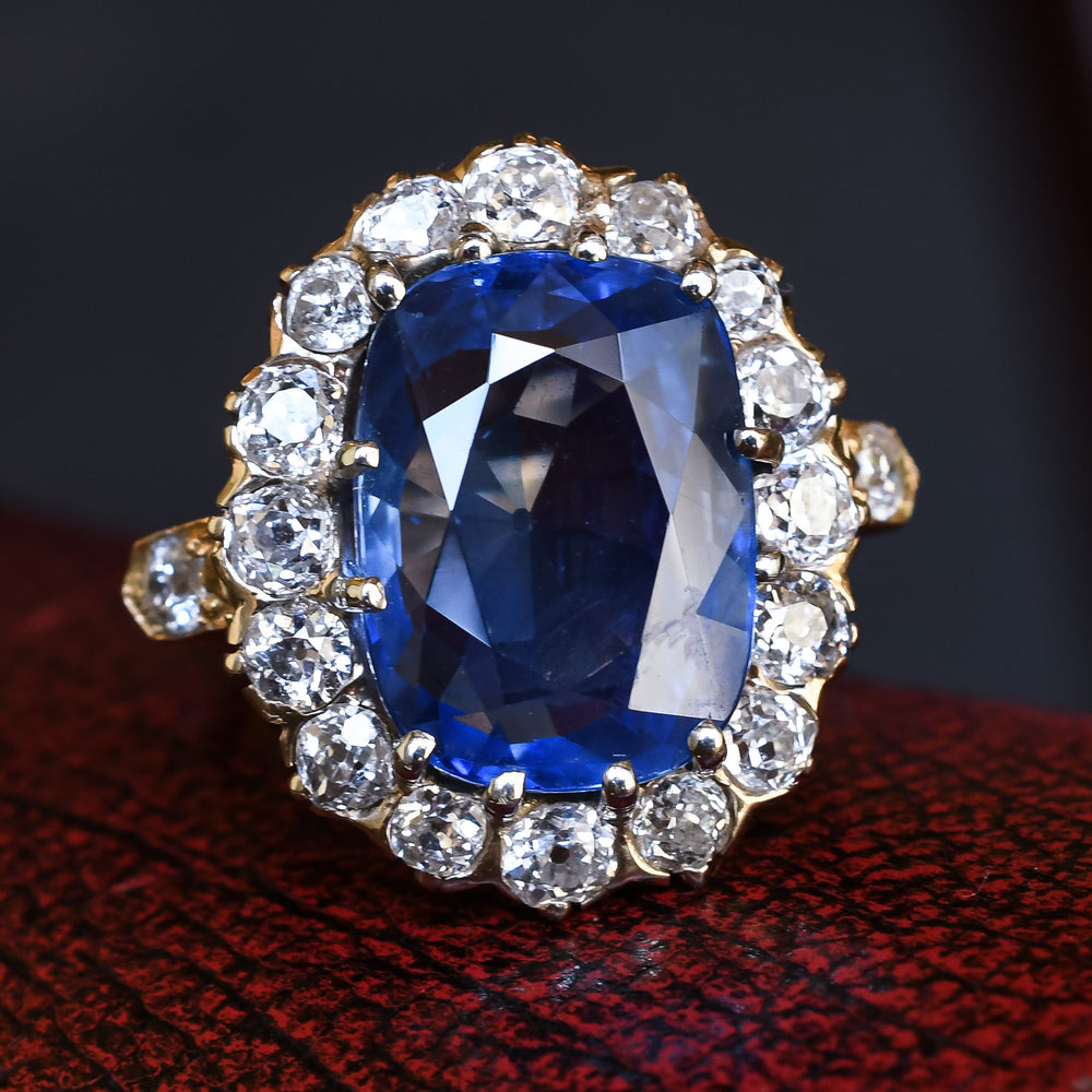 Victorian 13.5ct Burma Sapphire & Diamond Cluster Ring