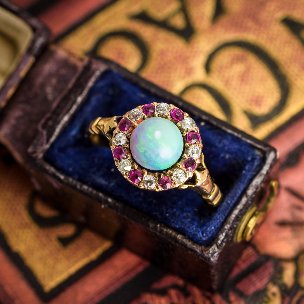 Victorian Opal, Ruby & Diamond Cluster Ring