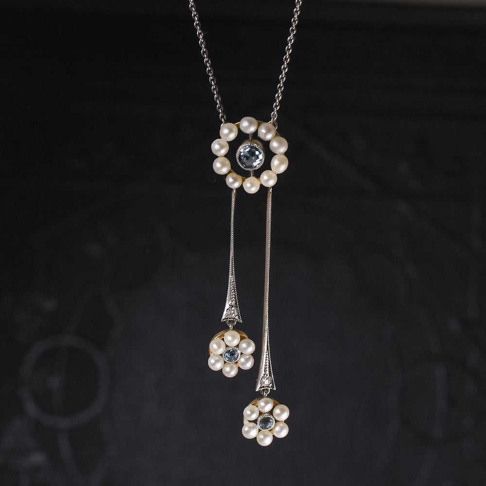Edwardian Aquamarine & Pearl Negligee Necklace