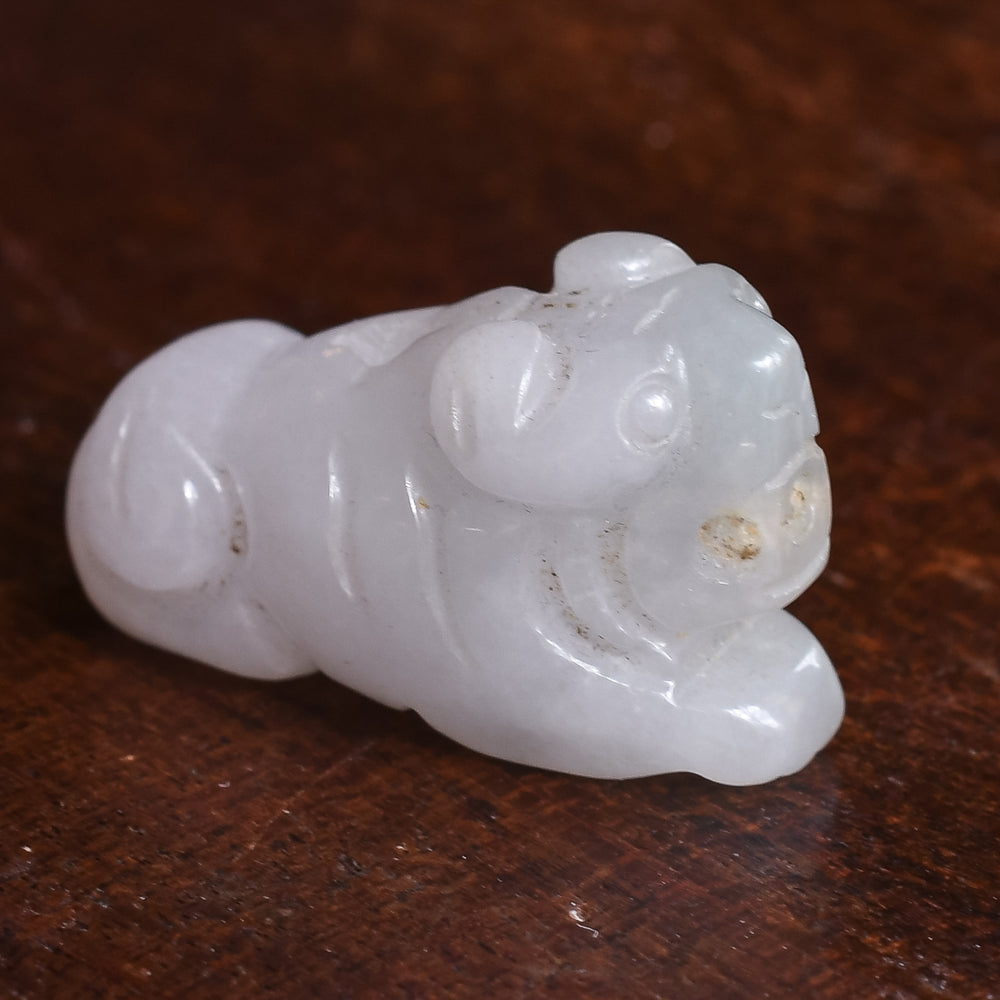 Victorian Carved Mutton Fat Jade Guard Dog Pendant