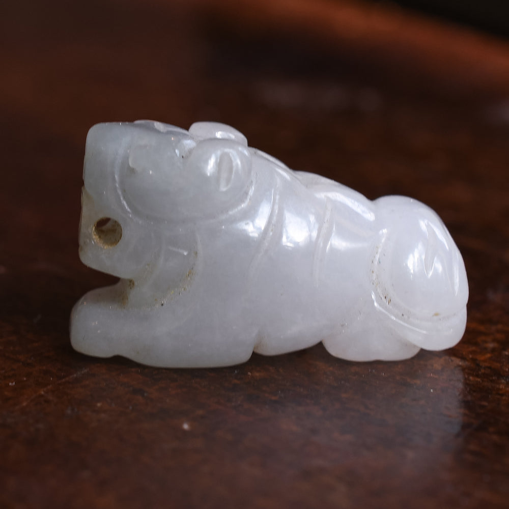 Victorian Carved Mutton Fat Jade Guard Dog Pendant