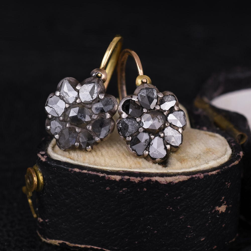 Georgian Rose Cut Diamond Flower Earrings