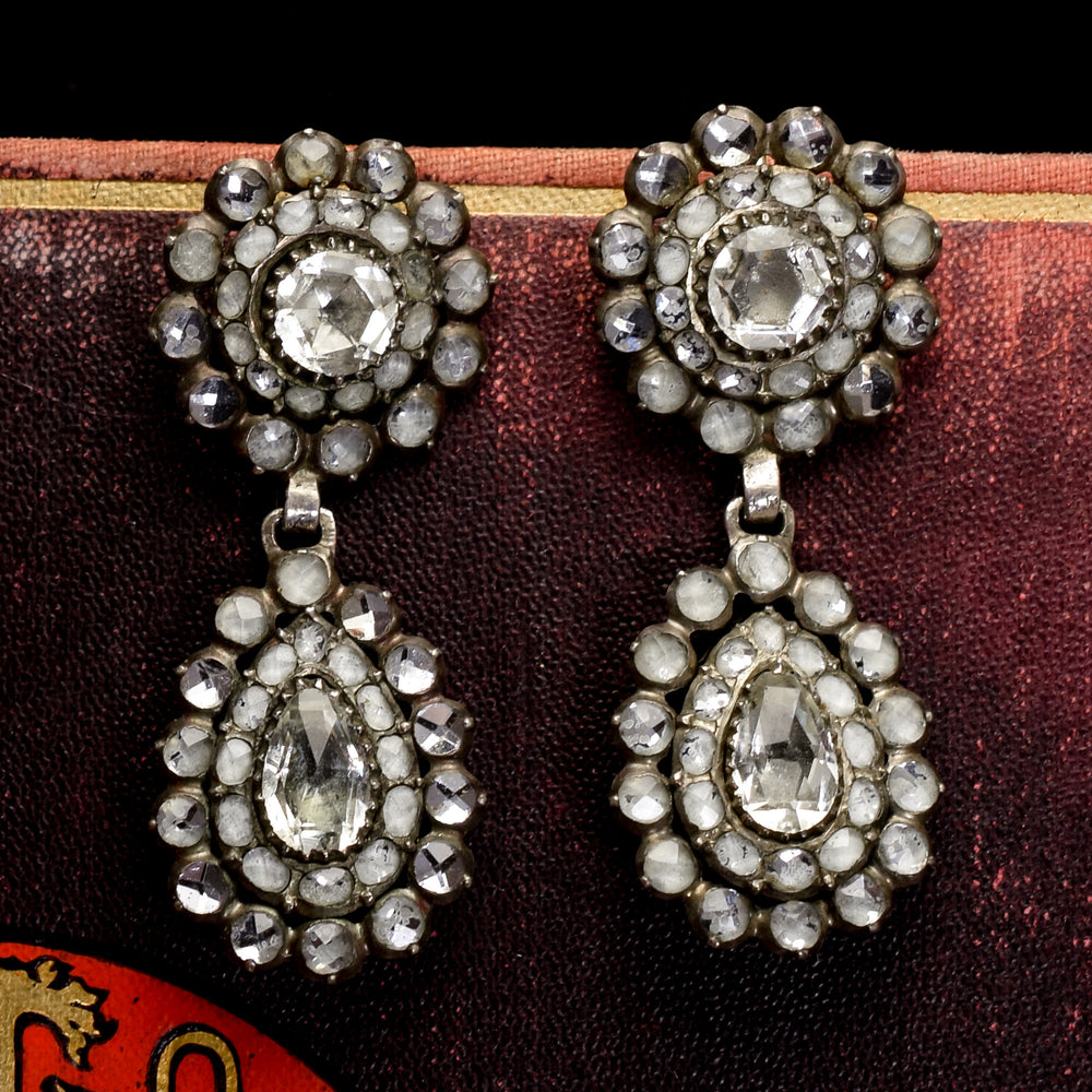 Antique Georgian Vauxhall Glass Cluster Earrings