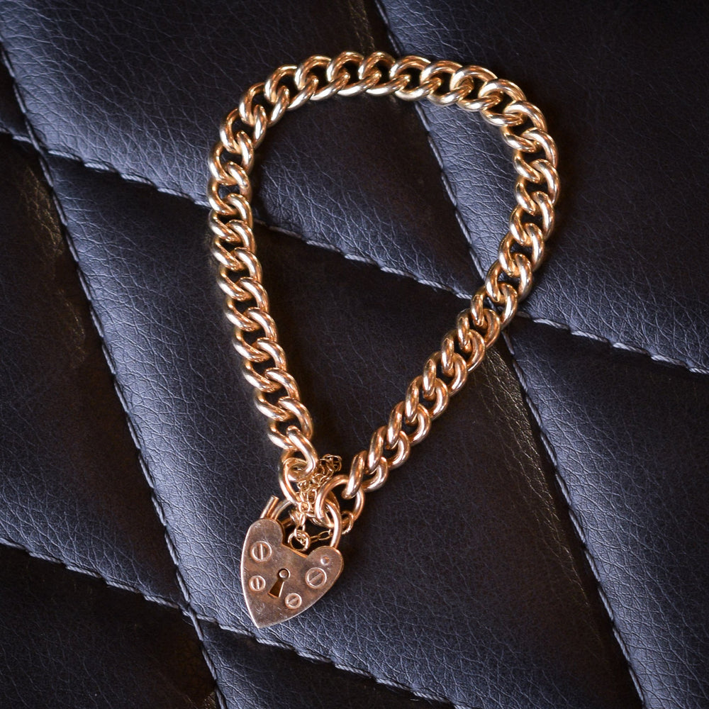 Vintage Silver Gilt Curb-Link Bracelet with Heart Padlock