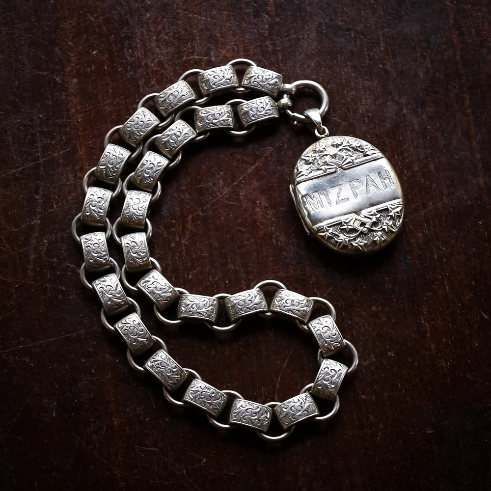 Victorian MIZPAH Silver Locket & Collar Necklace