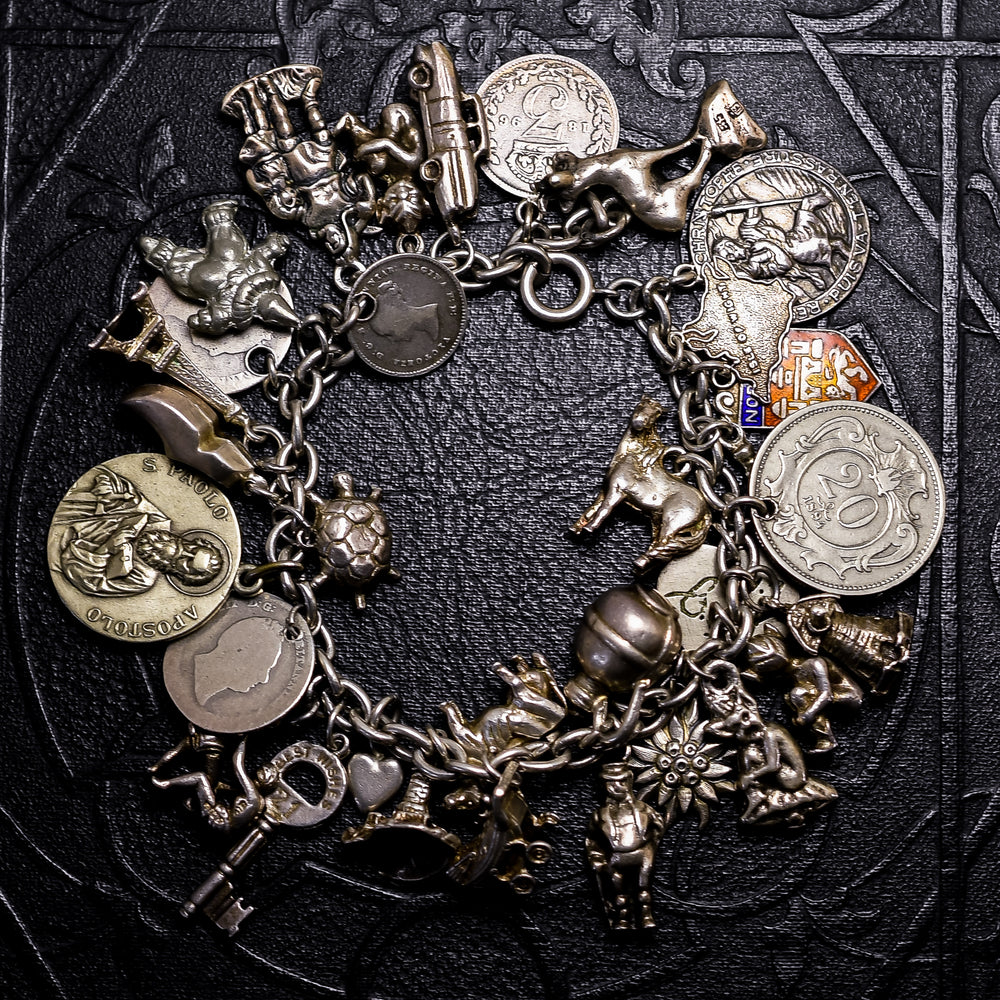 Mid-Century Loaded Silver Charm Bracelet