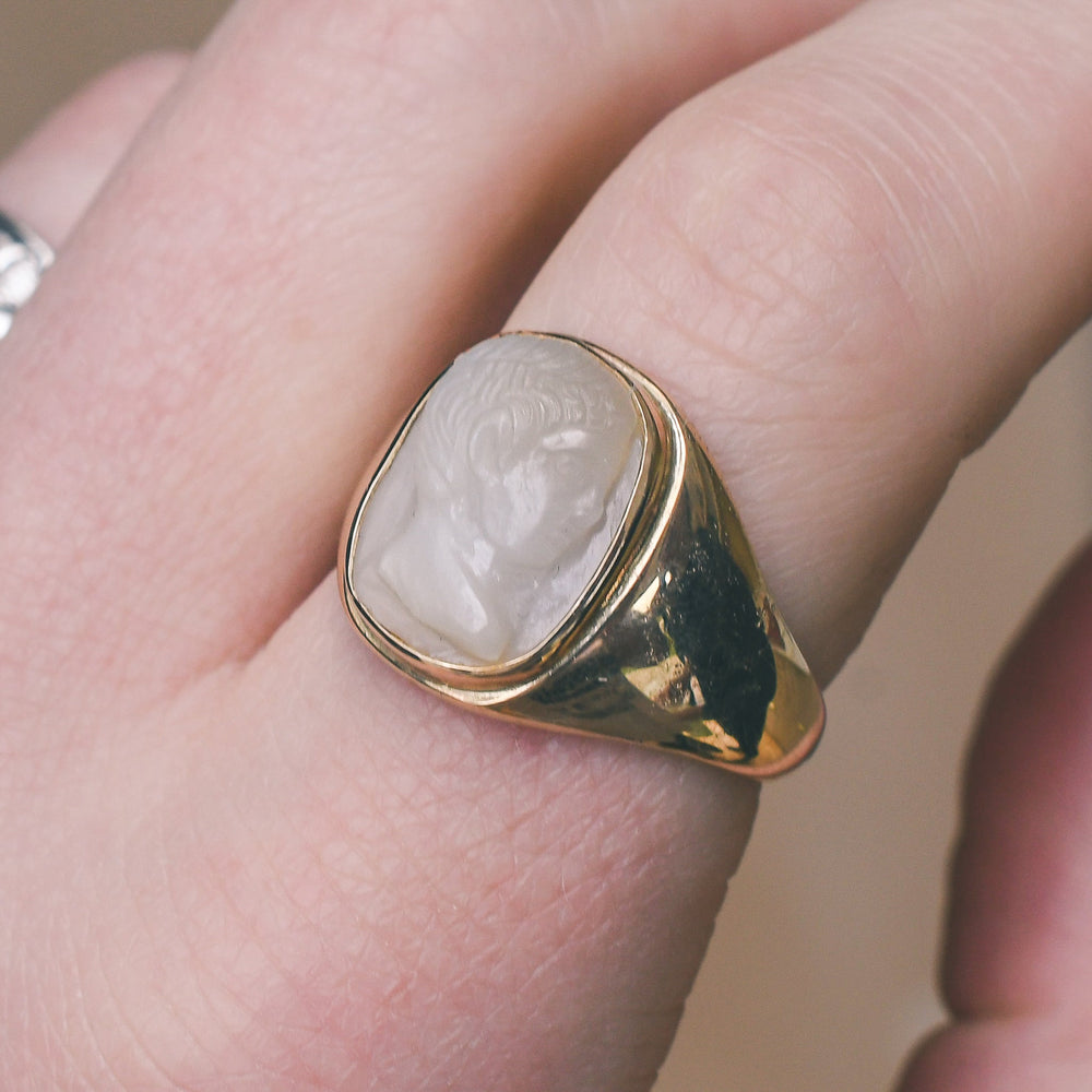 Victorian Caligula Chalcedony Cameo Signet Ring