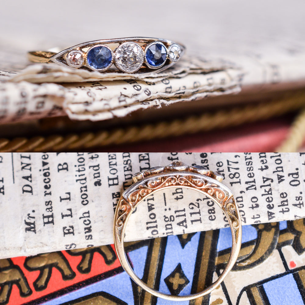 Late Victorian Sapphire & Diamond Boat Ring