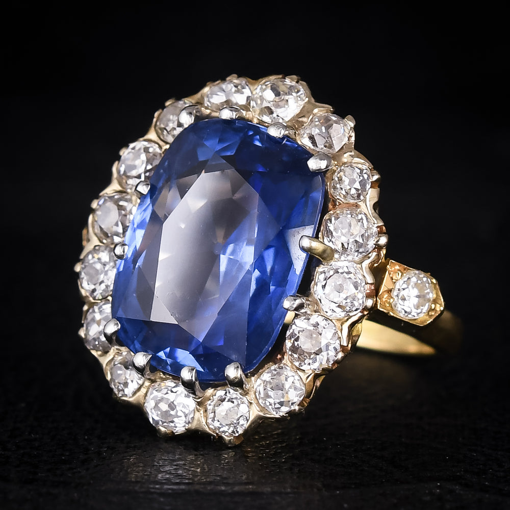 Victorian 13.5ct Burma Sapphire & Diamond Cluster Ring