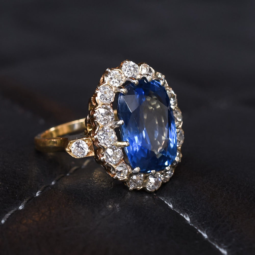 Victorian 13.5ct Burma Sapphire & Diamond Cluster Ring