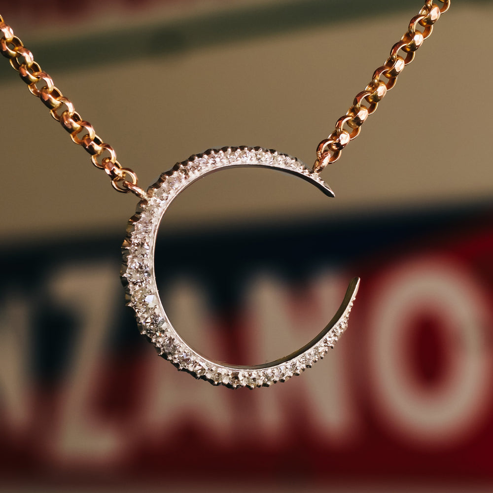 Victorian Diamond Crescent Moon Necklace