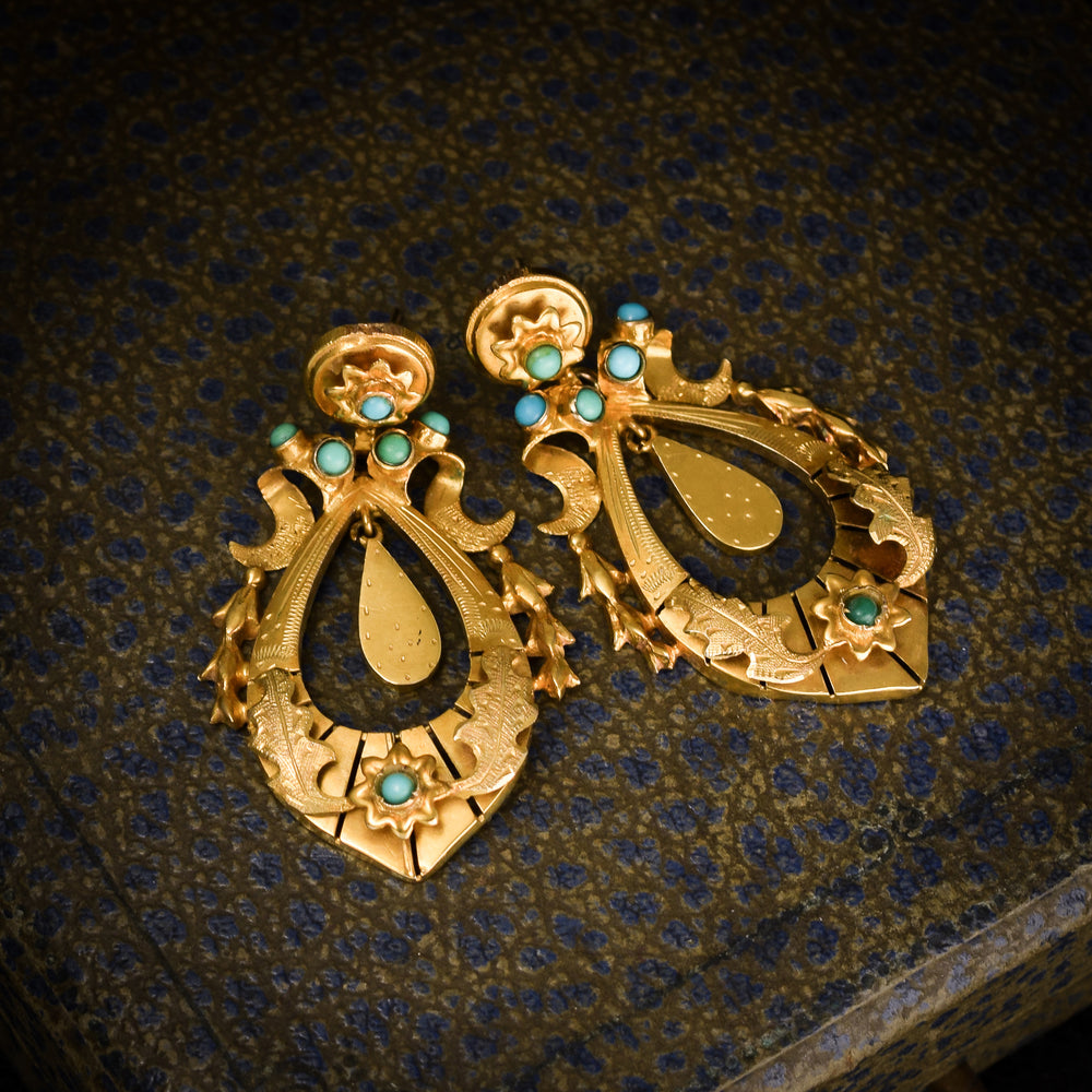 Mid-Victorian Turquoise Crescent & Star Earrings