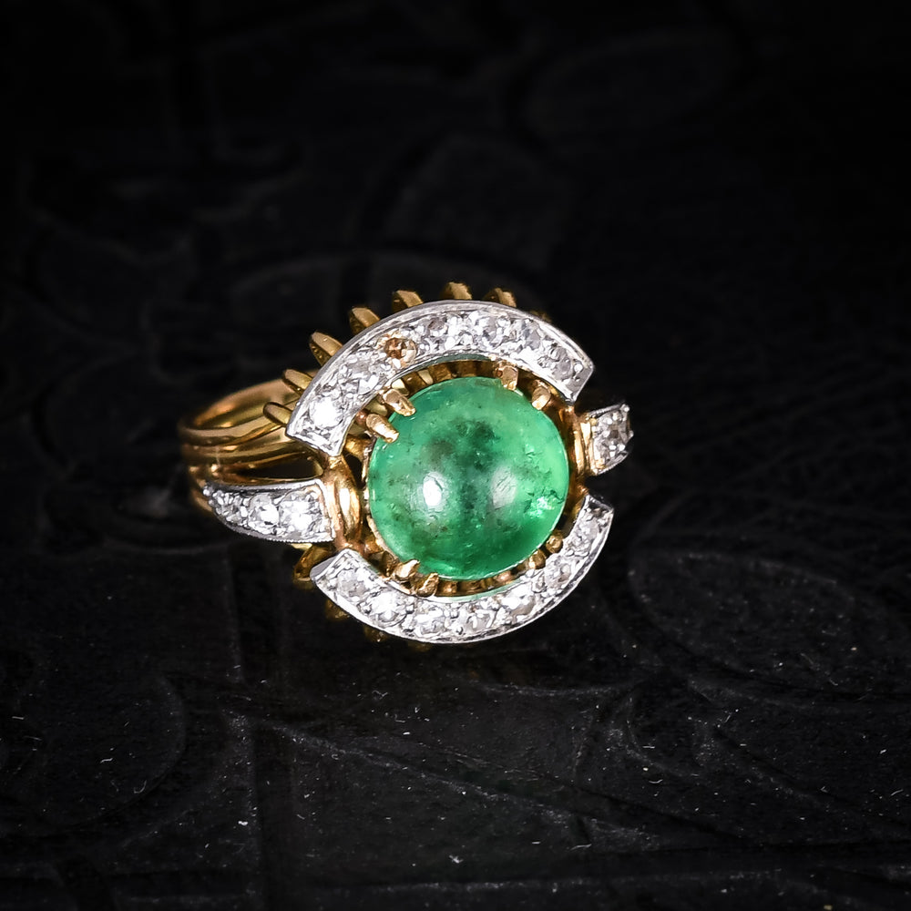 Vintage Cabochon Emerald & Diamond Cocktail Ring