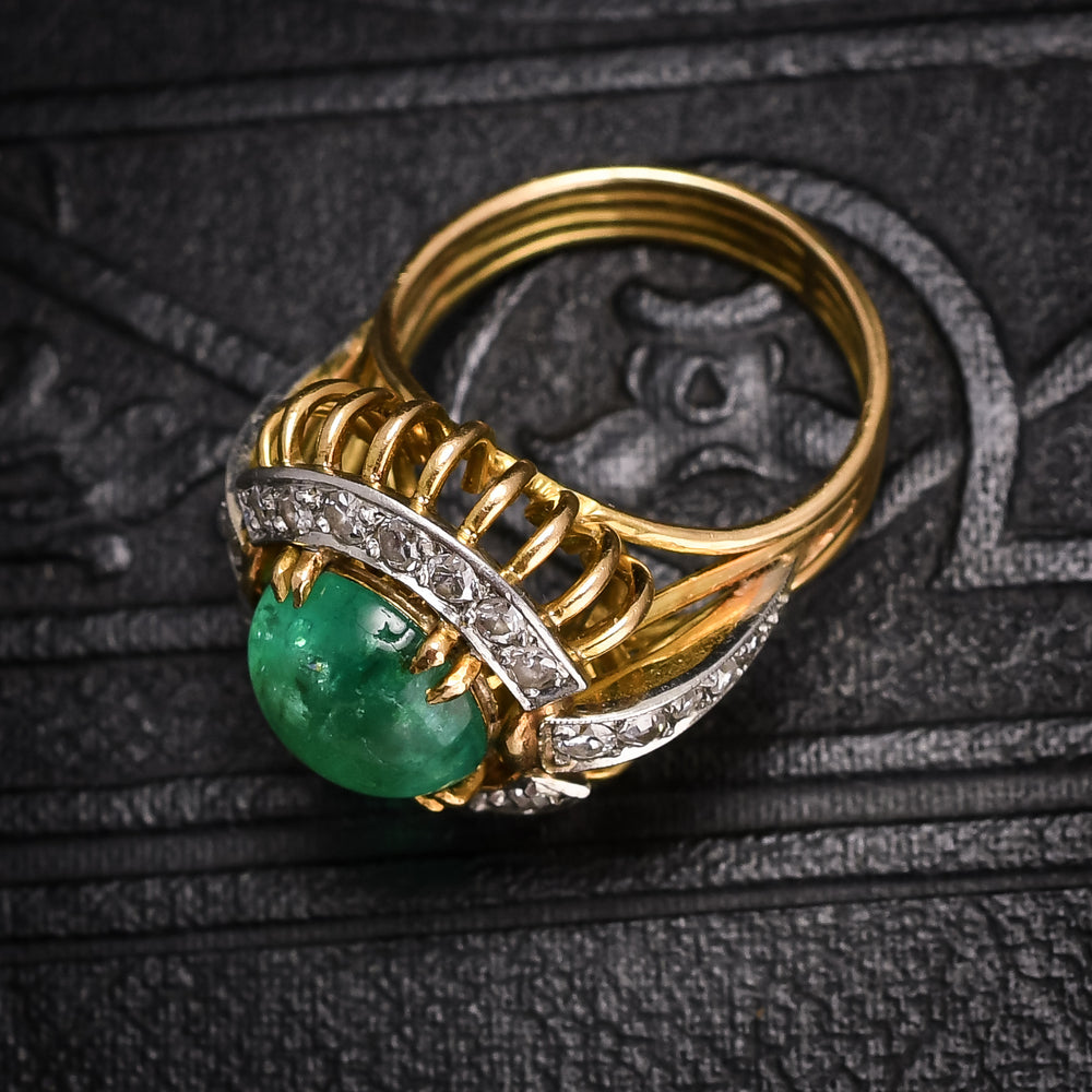 Vintage Cabochon Emerald & Diamond Cocktail Ring