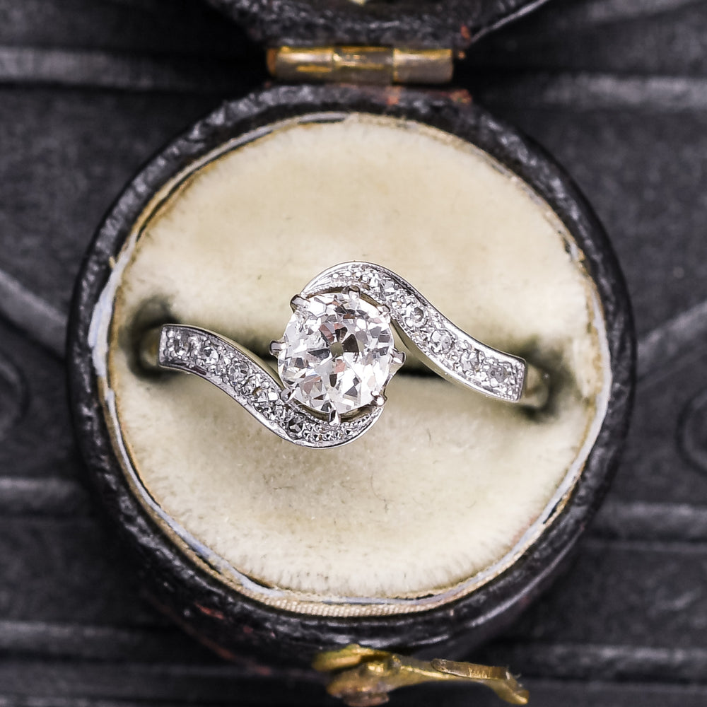 Art Deco Cushion Cut Diamond Twist Ring